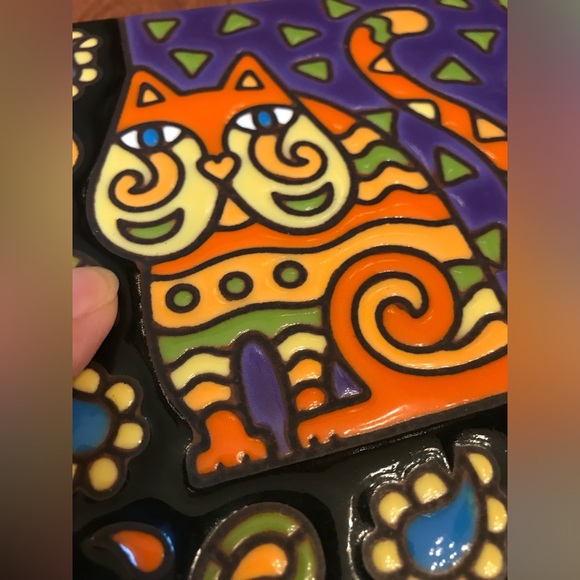 Hand Glazed 6”x6” Art Tile “Cat N Paisley” - Picture 3 of 10